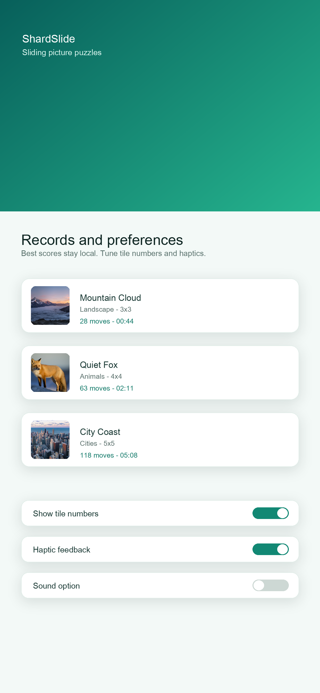 Records and preferences screen